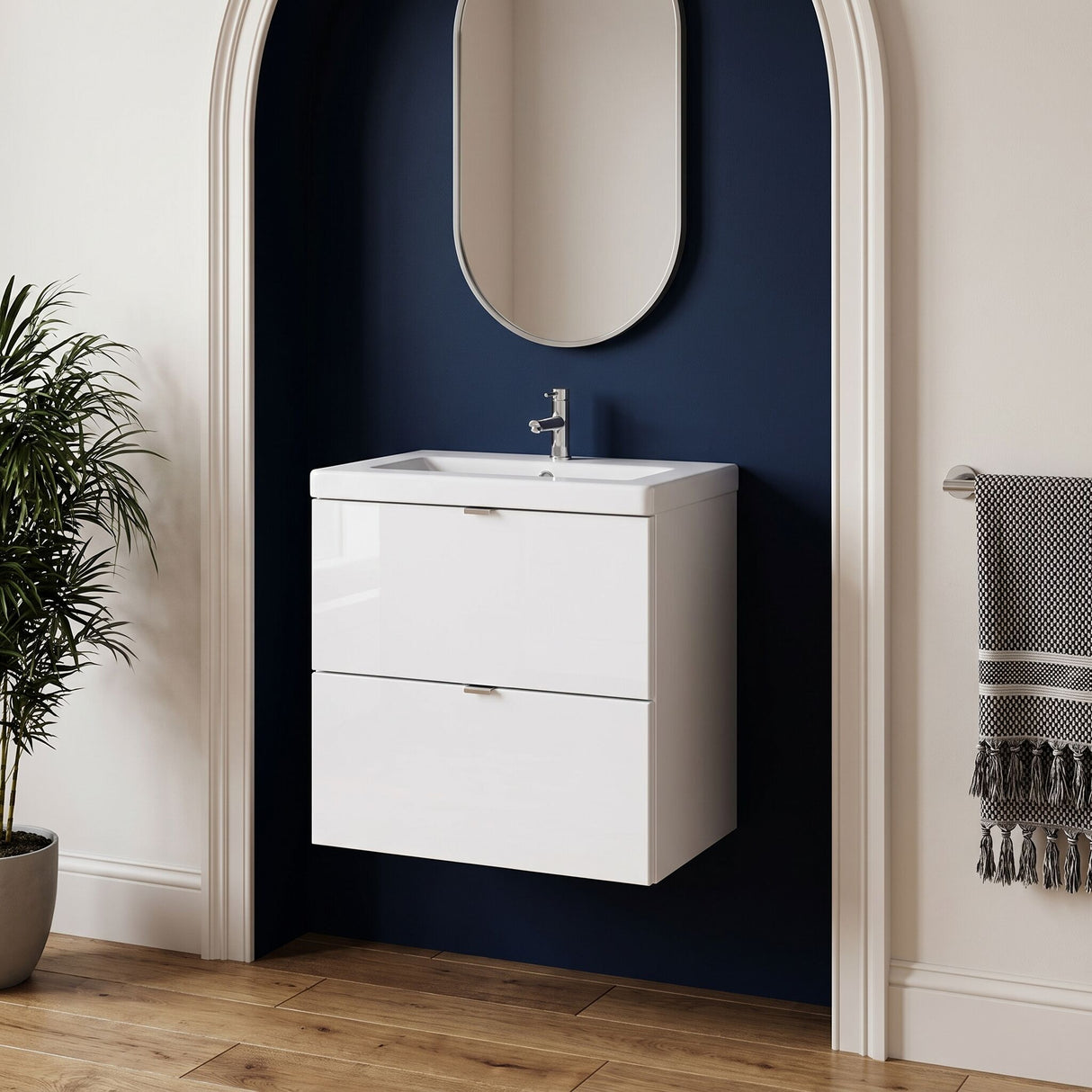[BFDY141A] Alrewas Contemporary 2 Drawer Wall Hung Vanity Unit with Ceramic Basin, 500mm, Choice of Colour