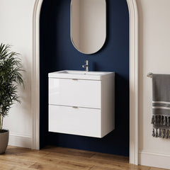 [BFDY141A] Alrewas Contemporary 2 Drawer Wall Hung Vanity Unit with Ceramic Basin, 500mm, Choice of Colour