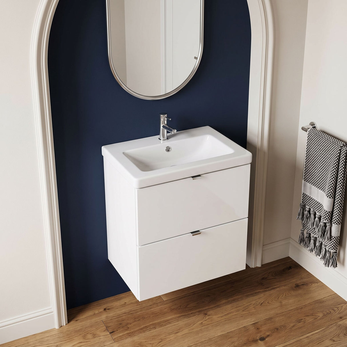 [BFDY141A] Alrewas Contemporary 2 Drawer Wall Hung Vanity Unit with Ceramic Basin, 500mm, Choice of Colour