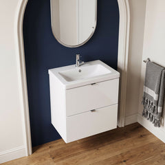 [BFDY141A] Alrewas Contemporary 2 Drawer Wall Hung Vanity Unit with Ceramic Basin, 500mm, Choice of Colour