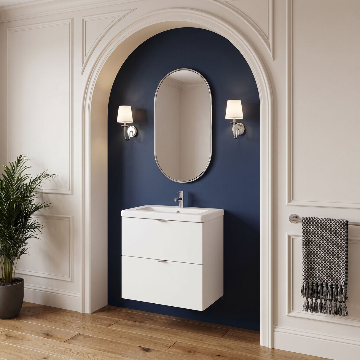[BFDY141A] Alrewas Contemporary 2 Drawer Wall Hung Vanity Unit with Ceramic Basin, 500mm, Choice of Colour