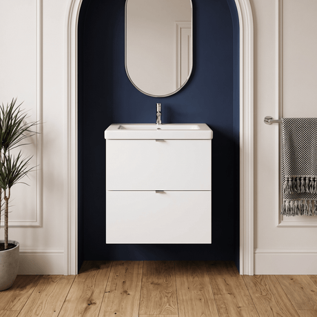 [BFDY141A] Alrewas Contemporary 2 Drawer Wall Hung Vanity Unit with Ceramic Basin, 500mm, Choice of Colour - Silo