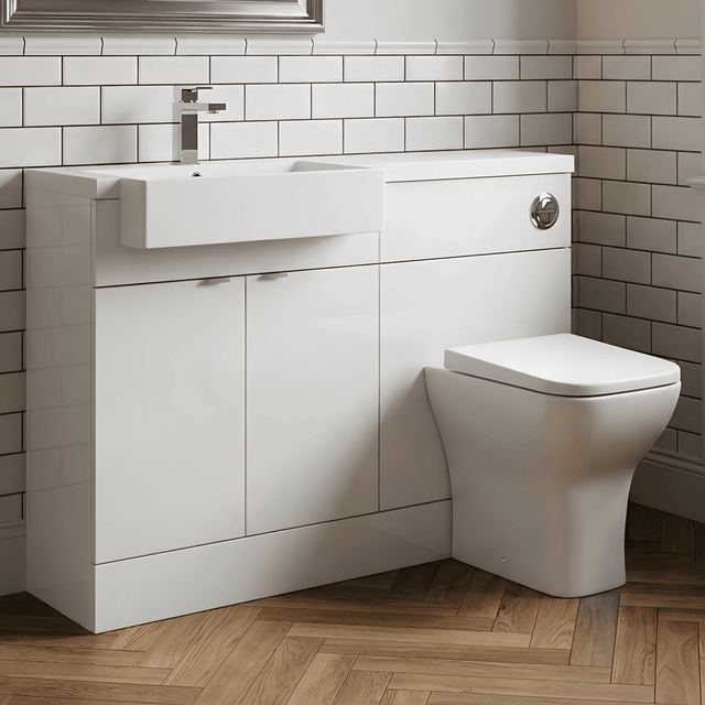 [BFDY150] Alrewas Contemporary Floor Standing Vanity WC Combination Unit with Semi-Recessed Basin, Left Hand, 1100mm, Choice of Colour - Silo