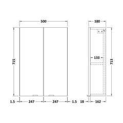 [BFDY155] 500 Wall Unit GLWHT - Technical Drawing