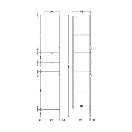 [BFDY162] 300 Tall Unit GLWHT - Technical Drawing