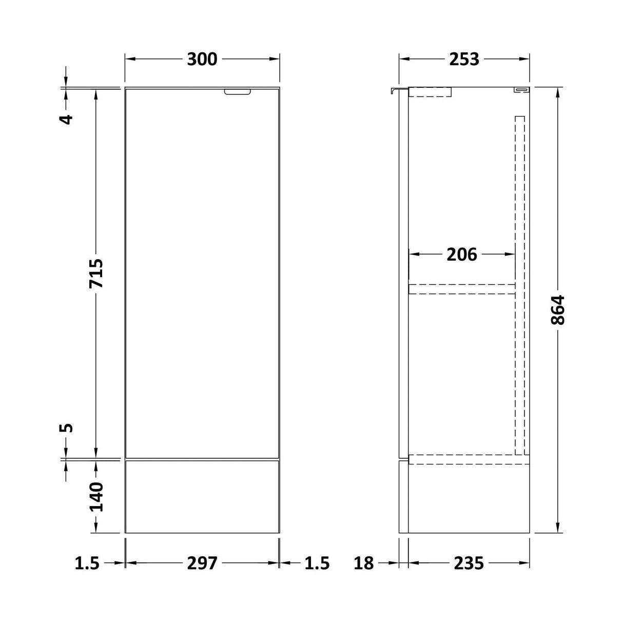 [BFDY181] 300 Base Unit (255mm Deep) - Technical Drawing