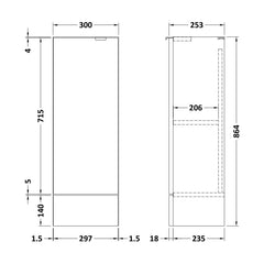 [BFDY181] 300 Base Unit (255mm Deep) - Technical Drawing