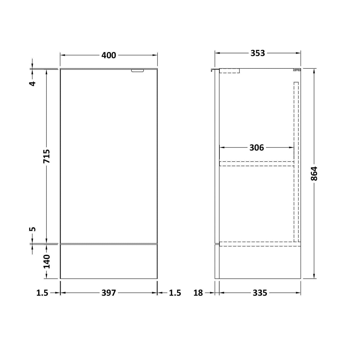 [BFDY184] 400 Base Unit GLWHT - Technical Drawing