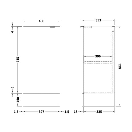 [BFDY184] 400 Base Unit GLWHT - Technical Drawing