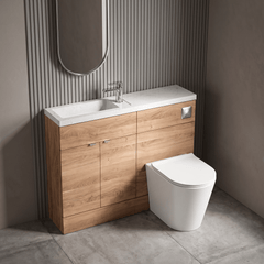 [BFDY3001] Alrewas Contemporary 2 Door Floor Standing Compact Combination Unit with Basin, Bleached Oak, 1100mm - Lifestyle 2
