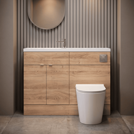 [BFDY3001] Alrewas Contemporary 2 Door Floor Standing Compact Combination Unit with Basin, Bleached Oak, 1100mm - Silo