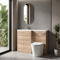 [BFDY3002] Alrewas Contemporary 2 Door Left-Hand Floor Standing Combination Unit with Basin, Bleached Oak, 1100mm - Lifestyle 3