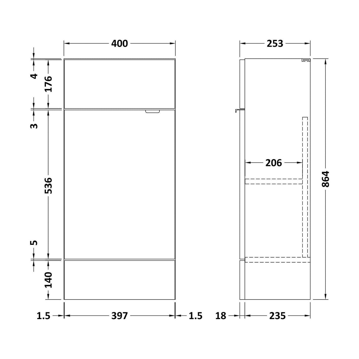 [BFDY3003] 400 Vanity Unit Compact - Technical Drawing
