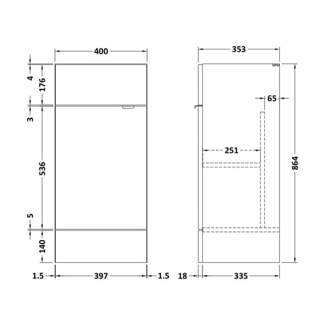 [BFDY3004] 400 Vanity Unit Full Depth - Technical Drawing