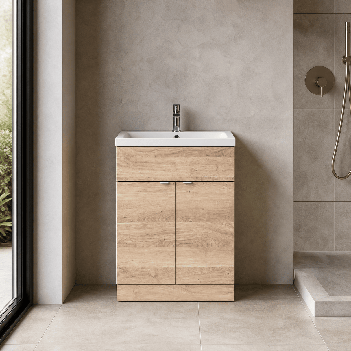 [BFDY3007A] Alrewas Contemporary 2 Door Floor Standing Vanity Unit with Basin, 600mm, Choice of Colour - Silo