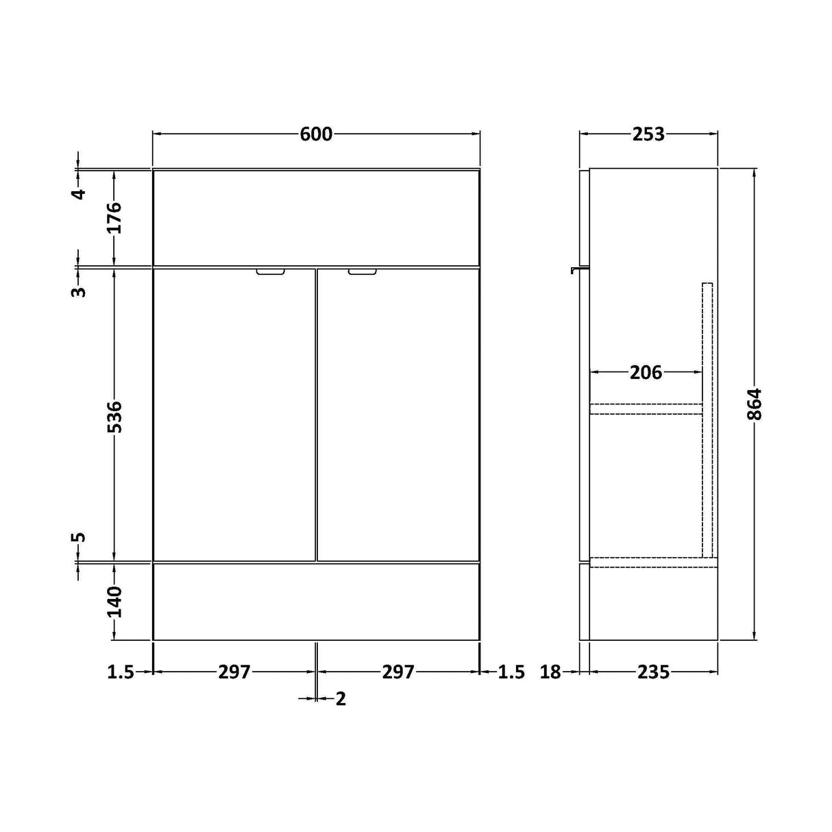 [BFDY3007] 600 Vanity Unit Compact - Technical Drawing
