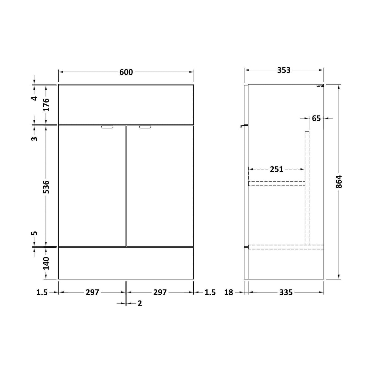 [BFDY3008] 600 Vanity Unit Full Depth - Technical Drawing
