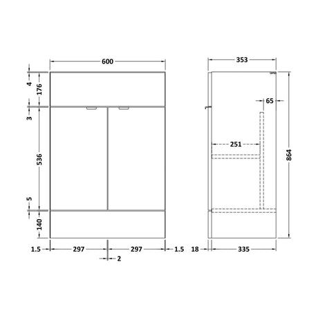 [BFDY3008] 600 Vanity Unit Full Depth - Technical Drawing
