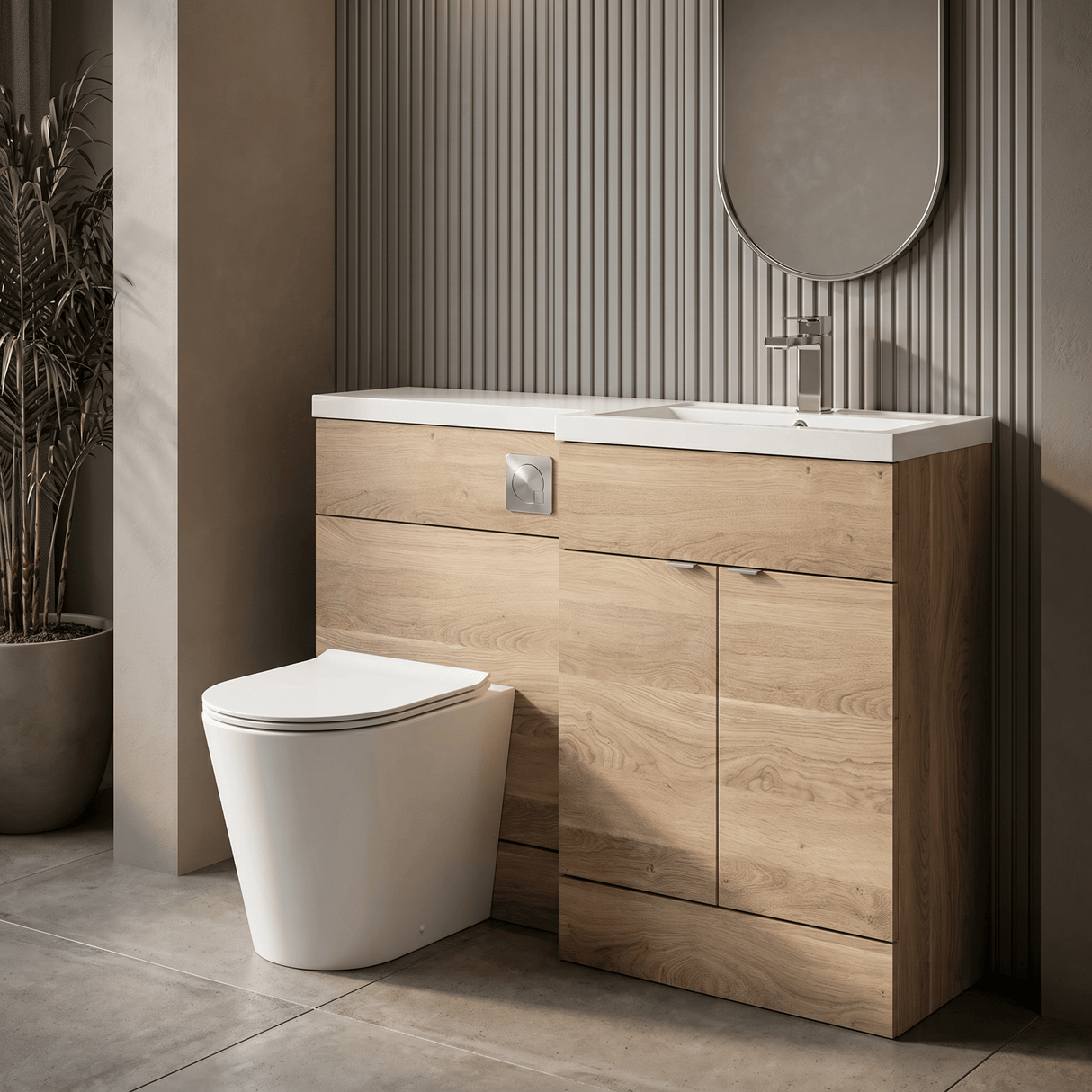 [BFDY3010] Alrewas Contemporary 2 Door Right-Hand Floor Standing Combination Unit with Basin, Bleached Oak, 1200mm - Lifestyle 1