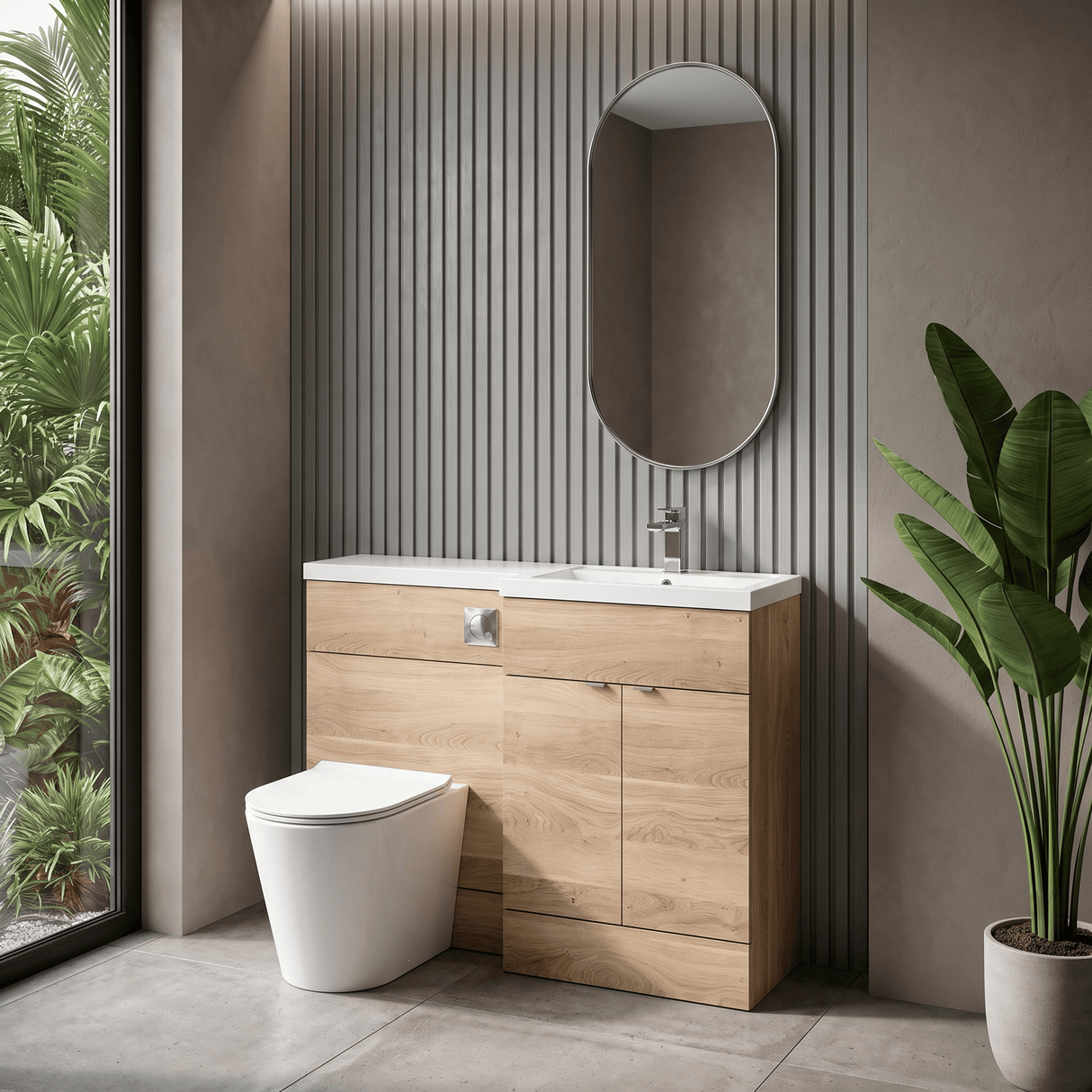 [BFDY3010] Alrewas Contemporary 2 Door Right-Hand Floor Standing Combination Unit with Basin, Bleached Oak, 1200mm - Lifestyle 3