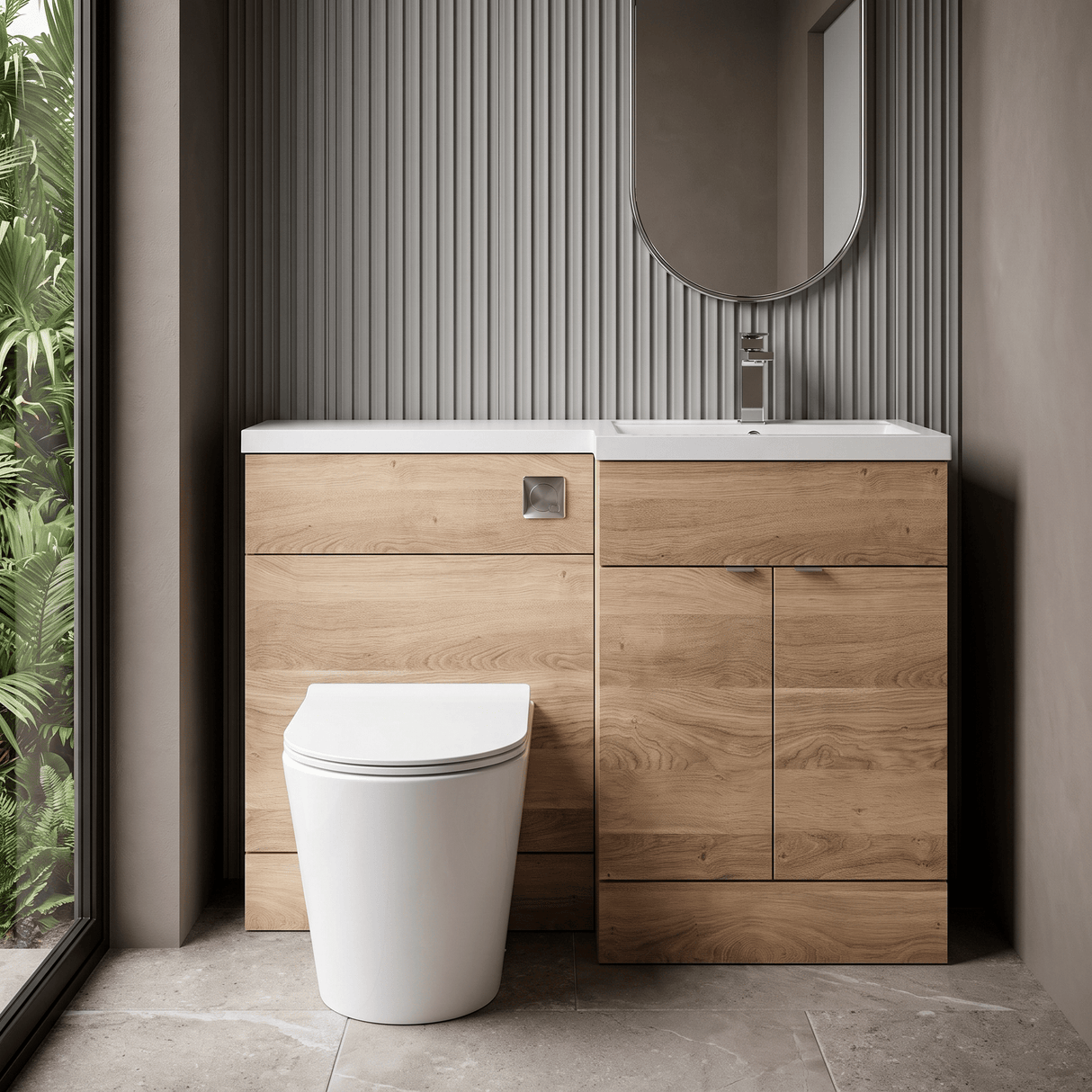 [BFDY3010] Alrewas Contemporary 2 Door Right-Hand Floor Standing Combination Unit with Basin, Bleached Oak, 1200mm - Silo