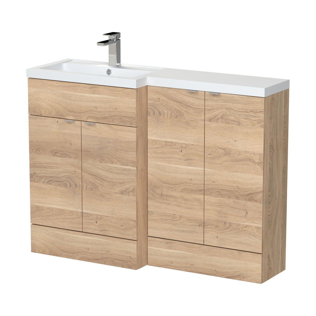 [BFDY3011] Alrewas Contemporary 2 Door Left-Hand Floor Standing Combination Unit with Basin, Bleached Oak, 1200mm - Cutout