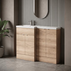 [BFDY3011] Alrewas Contemporary 2 Door Left-Hand Floor Standing Combination Unit with Basin, Bleached Oak, 1200mm - Lifestyle 1