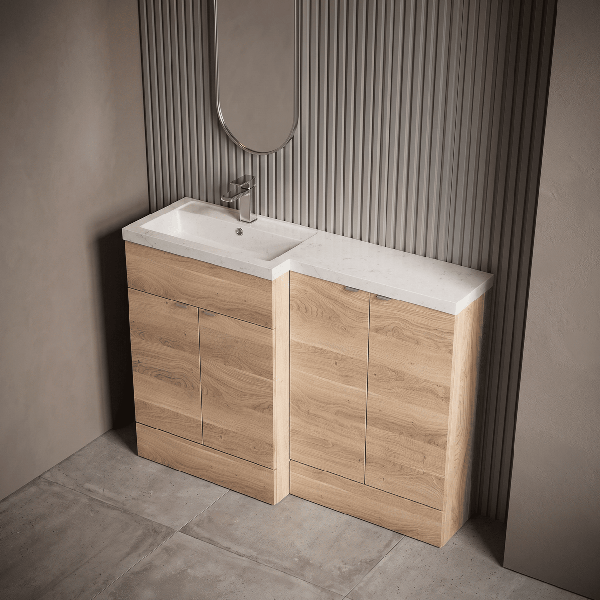 [BFDY3011] Alrewas Contemporary 2 Door Left-Hand Floor Standing Combination Unit with Basin, Bleached Oak, 1200mm - Lifestyle 2