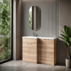 [BFDY3011] Alrewas Contemporary 2 Door Left-Hand Floor Standing Combination Unit with Basin, Bleached Oak, 1200mm - Lifestyle 3