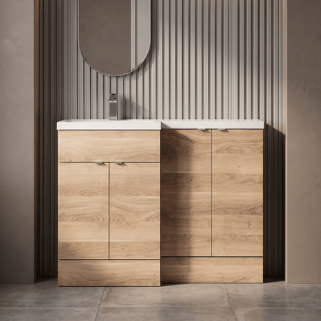 [BFDY3011] Alrewas Contemporary 2 Door Left-Hand Floor Standing Combination Unit with Basin, Bleached Oak, 1200mm - Silo