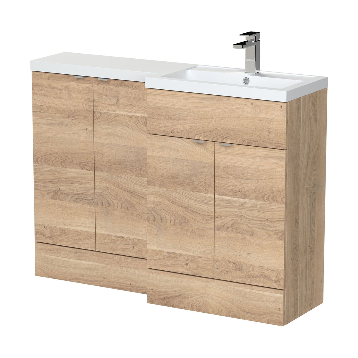[BFDY3012] Alrewas Contemporary 2 Door Right-Hand Floor Standing Combination Unit with Basin, Bleached Oak, 1200mm - Cutout