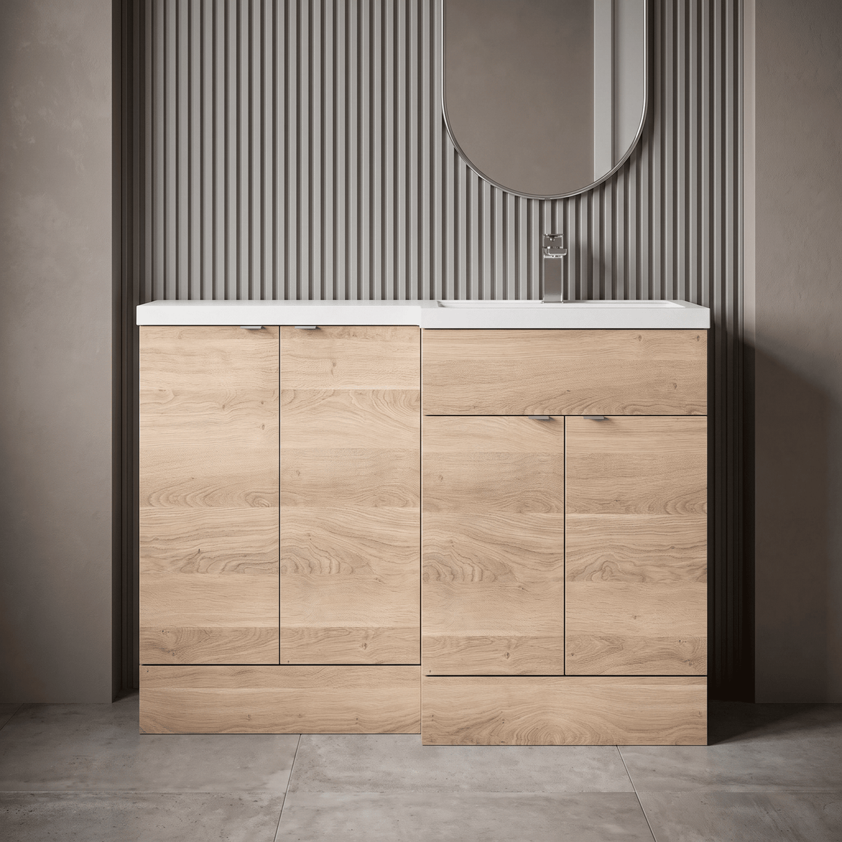 [BFDY3012] Alrewas Contemporary 2 Door Right-Hand Floor Standing Combination Unit with Basin, Bleached Oak, 1200mm - Silo