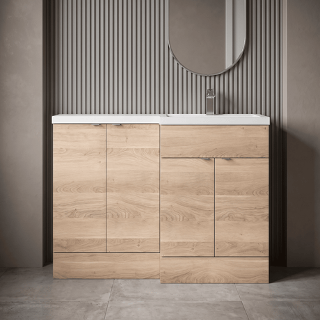 [BFDY3012] Alrewas Contemporary 2 Door Right-Hand Floor Standing Combination Unit with Basin, Bleached Oak, 1200mm - Silo