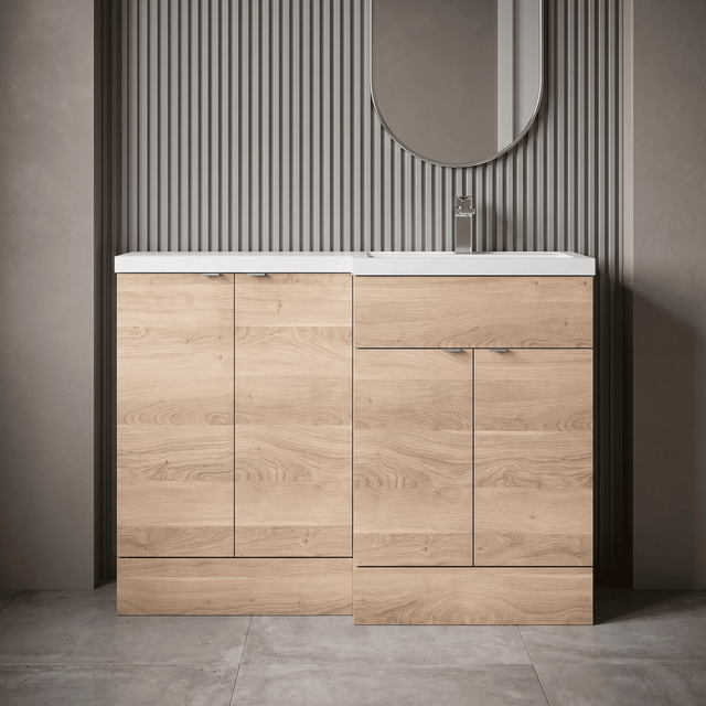 [BFDY3012] Alrewas Contemporary 2 Door Right-Hand Floor Standing Combination Unit with Basin, Bleached Oak, 1200mm - Silo