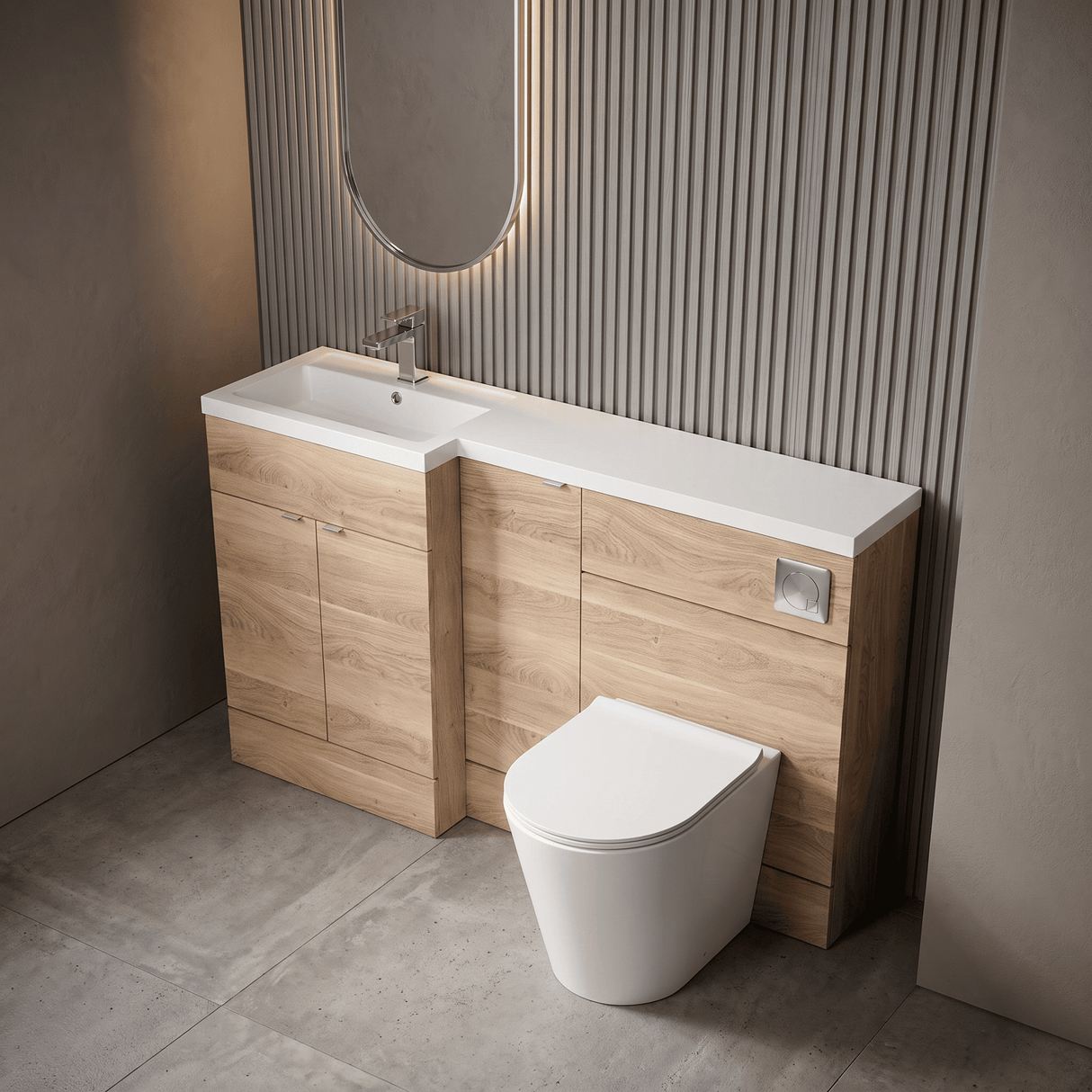 [BFDY3013] Alrewas Contemporary 2 Door Left-Hand Floor Standing Combination Unit with Basin, Bleached Oak, 1500mm - Lifestyle 2