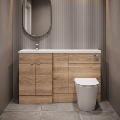 [BFDY3013] Alrewas Contemporary 2 Door Left-Hand Floor Standing Combination Unit with Basin, Bleached Oak, 1500mm - Silo