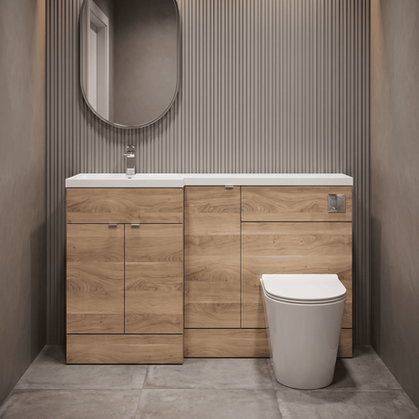 [BFDY3013] Alrewas Contemporary 2 Door Left-Hand Floor Standing Combination Unit with Basin, Bleached Oak, 1500mm - Silo