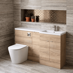[BFDY3014] Alrewas Contemporary 2 Door Right-Hand Floor Standing Combination Unit with Basin, Bleached Oak, 1500mm - Lifestyle 2