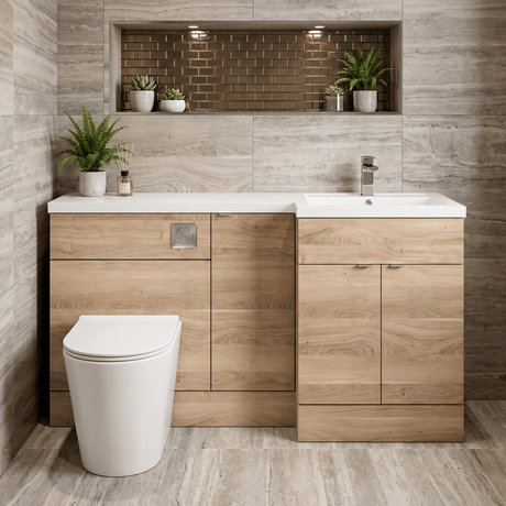 [BFDY3014] Alrewas Contemporary 2 Door Right-Hand Floor Standing Combination Unit with Basin, Bleached Oak, 1500mm - Silo