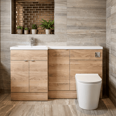 [BFDY3015] Alrewas Contemporary 2 Door Left-Hand Floor Standing Combination Unit with Basin, Bleached Oak, 1500mm - Silo