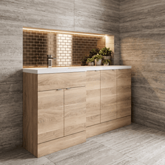 [BFDY3017] Alrewas Contemporary 2 Door Left-Hand Floor Standing Combination Unit with Basin, Bleached Oak, 1500mm - Lifestyle 1