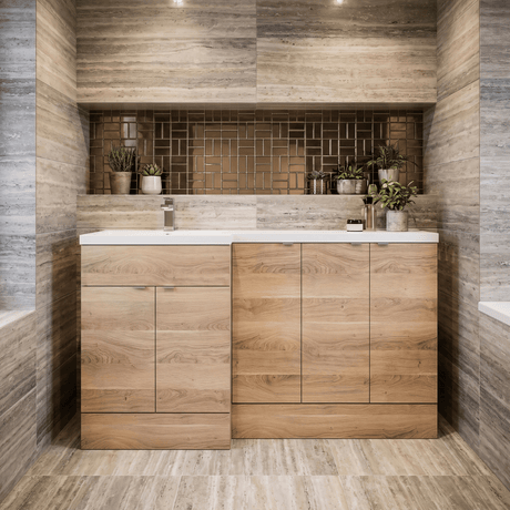[BFDY3017] Alrewas Contemporary 2 Door Left-Hand Floor Standing Combination Unit with Basin, Bleached Oak, 1500mm - Silo