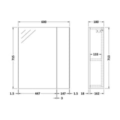 [BFDY3018] 600 Mirror Unit 75/25 - Technical Drawing
