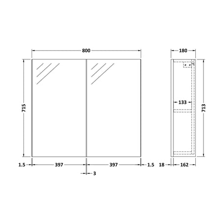 [BFDY3019] 800 Mirror Unit 50/50 - Technical Drawing