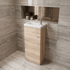 [BFDY3021] Alrewas Contemporary 1 Door Floor Standing Compact Vanity Unit with Basin, Bleached Oak, 400mm - Lifestyle 2