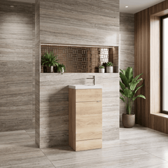 [BFDY3021] Alrewas Contemporary 1 Door Floor Standing Compact Vanity Unit with Basin, Bleached Oak, 400mm - Lifestyle 3