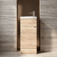 [BFDY3021] Alrewas Contemporary 1 Door Floor Standing Compact Vanity Unit with Basin, Bleached Oak, 400mm - Silo