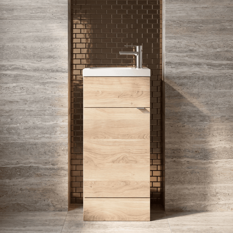 [BFDY3021] Alrewas Contemporary 1 Door Floor Standing Compact Vanity Unit with Basin, Bleached Oak, 400mm - Silo