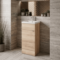 [BFDY3023] Alrewas Contemporary 1 Door Floor Standing Vanity Unit with Basin, Bleached Oak, 400mm - Lifestyle 1