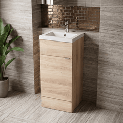 [BFDY3023] Alrewas Contemporary 1 Door Floor Standing Vanity Unit with Basin, Bleached Oak, 400mm - Lifestyle 2